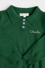 Long Sleeve Boys Knitted Polo Shirt HUNTER GREEN