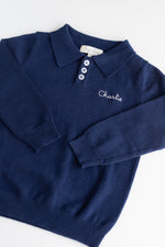 Long Sleeve Boys Knitted Polo Shirt NAVY