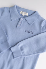 Long Sleeve Boys Knitted Polo Shirt DUSTY BLUE