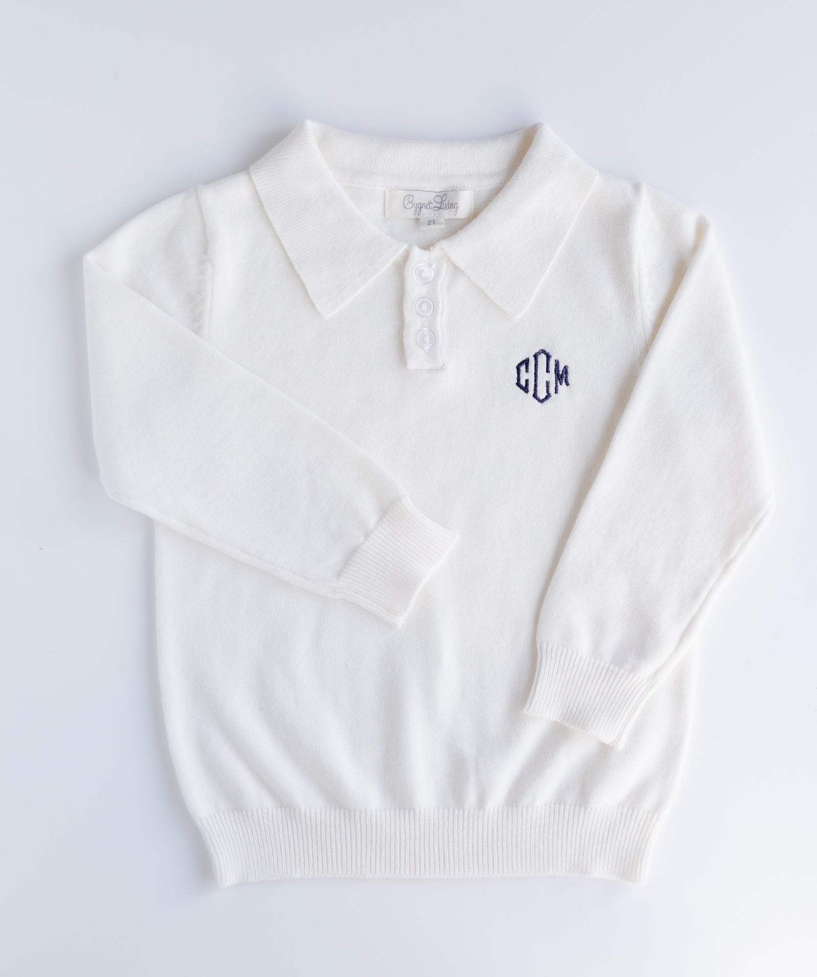 Long Sleeve Boys Knitted Polo Shirt WHITE