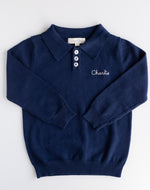 Long Sleeve Boys Knitted Polo Shirt NAVY