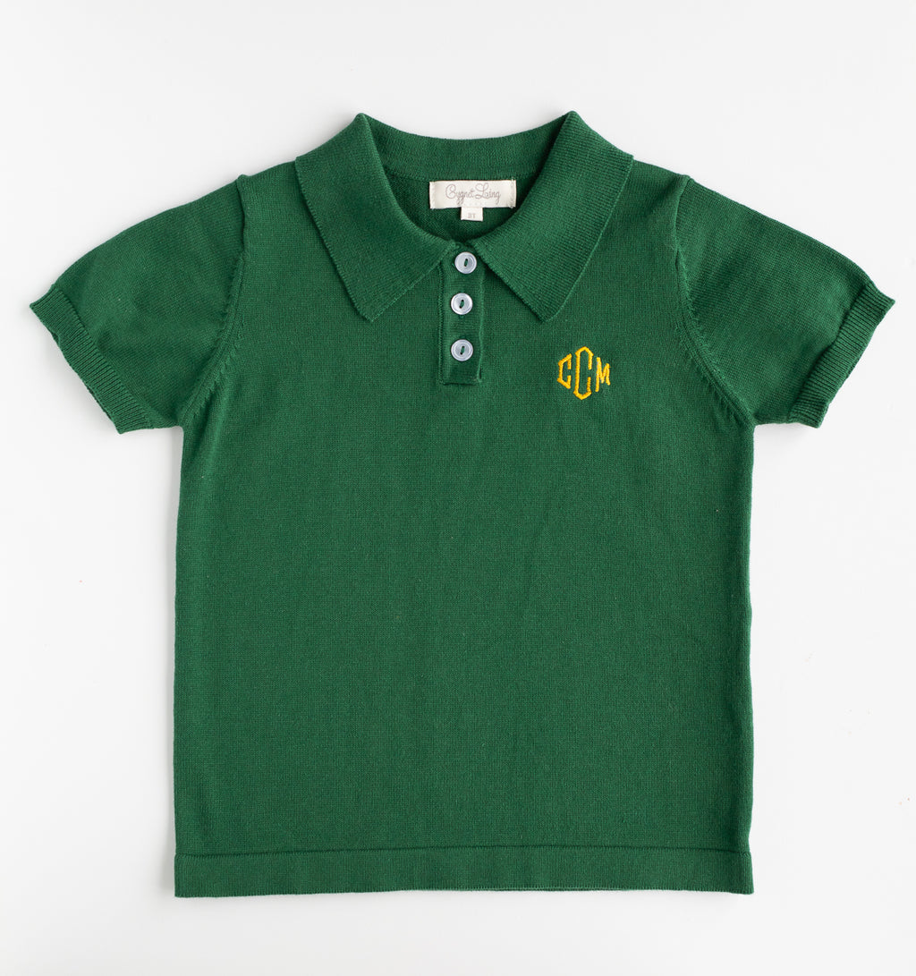 Boys Knitted Polo Shirt HUNTER GREEN