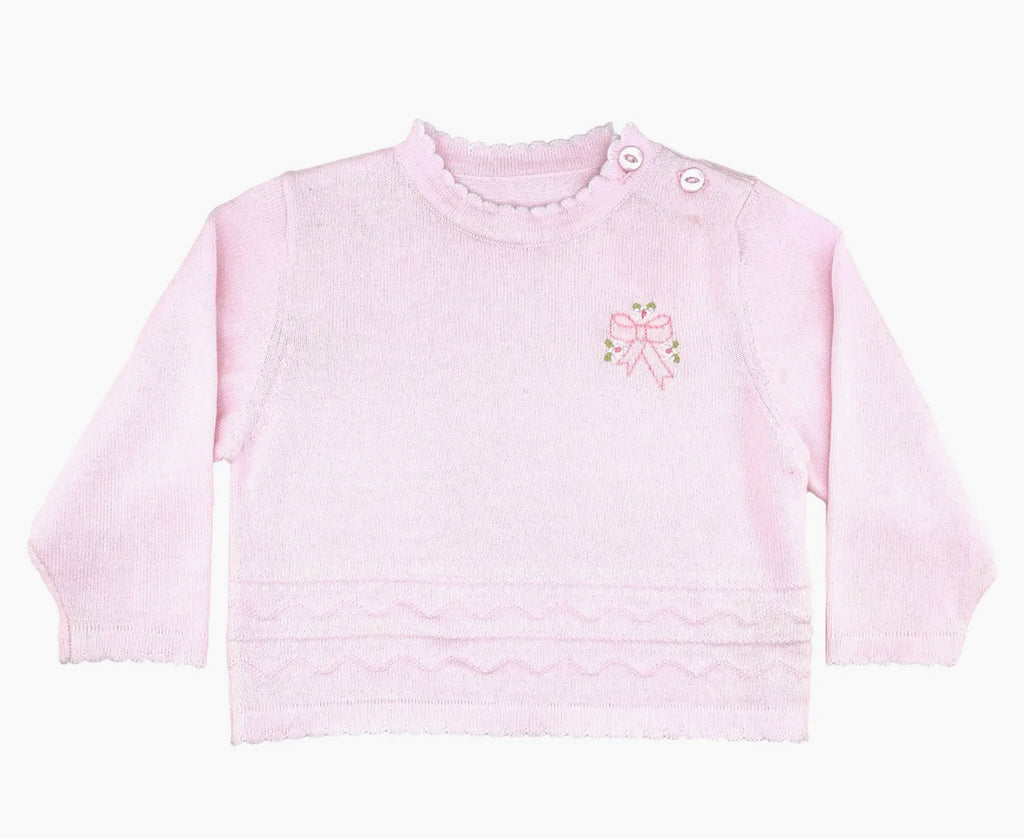 Embroidered Bow Lightweight Knit Sweater