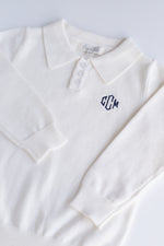Long Sleeve Boys Knitted Polo Shirt WHITE