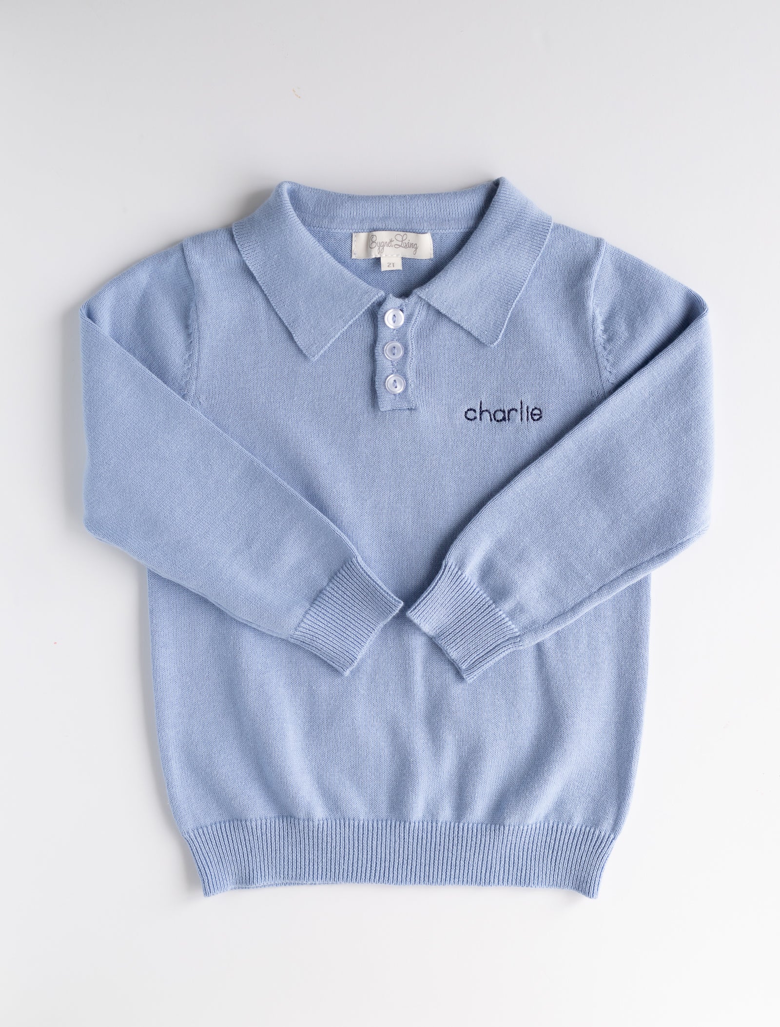 Long Sleeve Boys Knitted Polo Shirt DUSTY BLUE