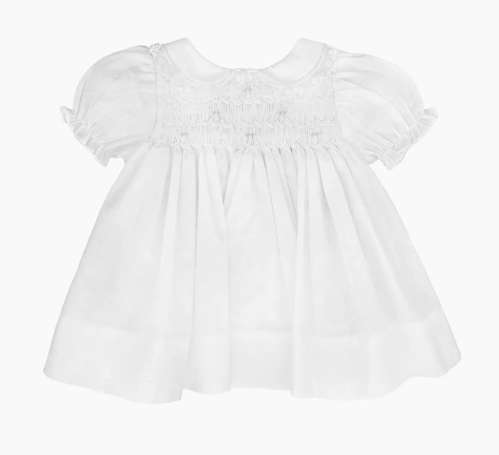 Fully Smocked Dress with Lace WHITE