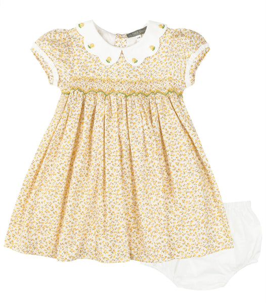 Shop Yellow Floral Smocked Petal Collar Dress