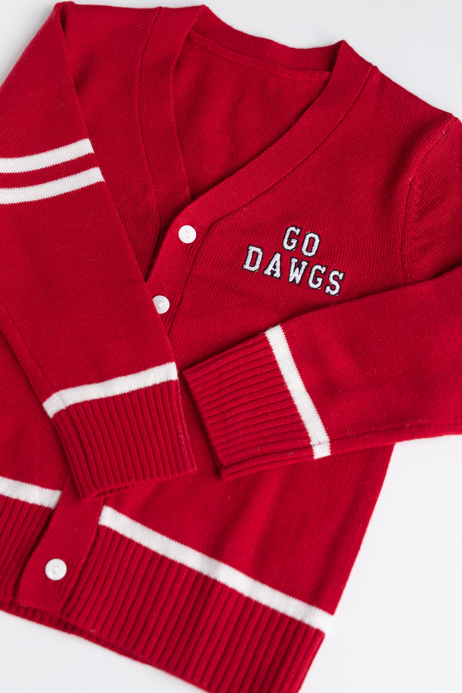 Red custom embriodered collegiate cardigan for toddler boys