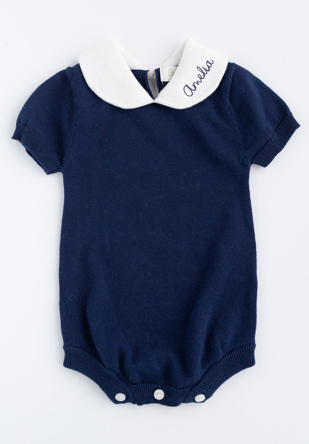 Round Collar Knit Romper NAVY