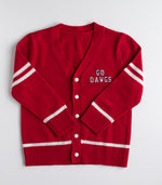 Red collegiate cardigan for infant and toddler boy