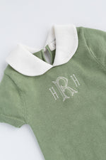 Avocado Round Collar Baby Knit Romper Closeup