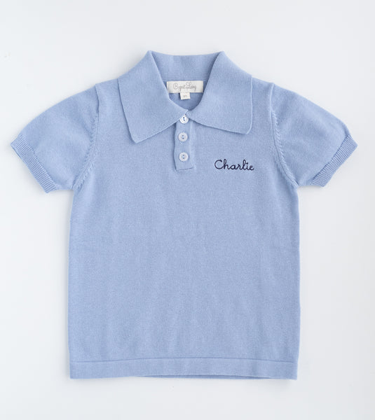 Boys Knitted Polo Shirt DUSTY BLUE Cygnet Living