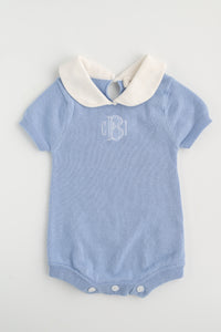 Round Collar Knit Romper DUSTY BLUE