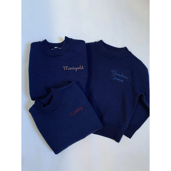 Children’s Merino Wool Name Sweater NAVY